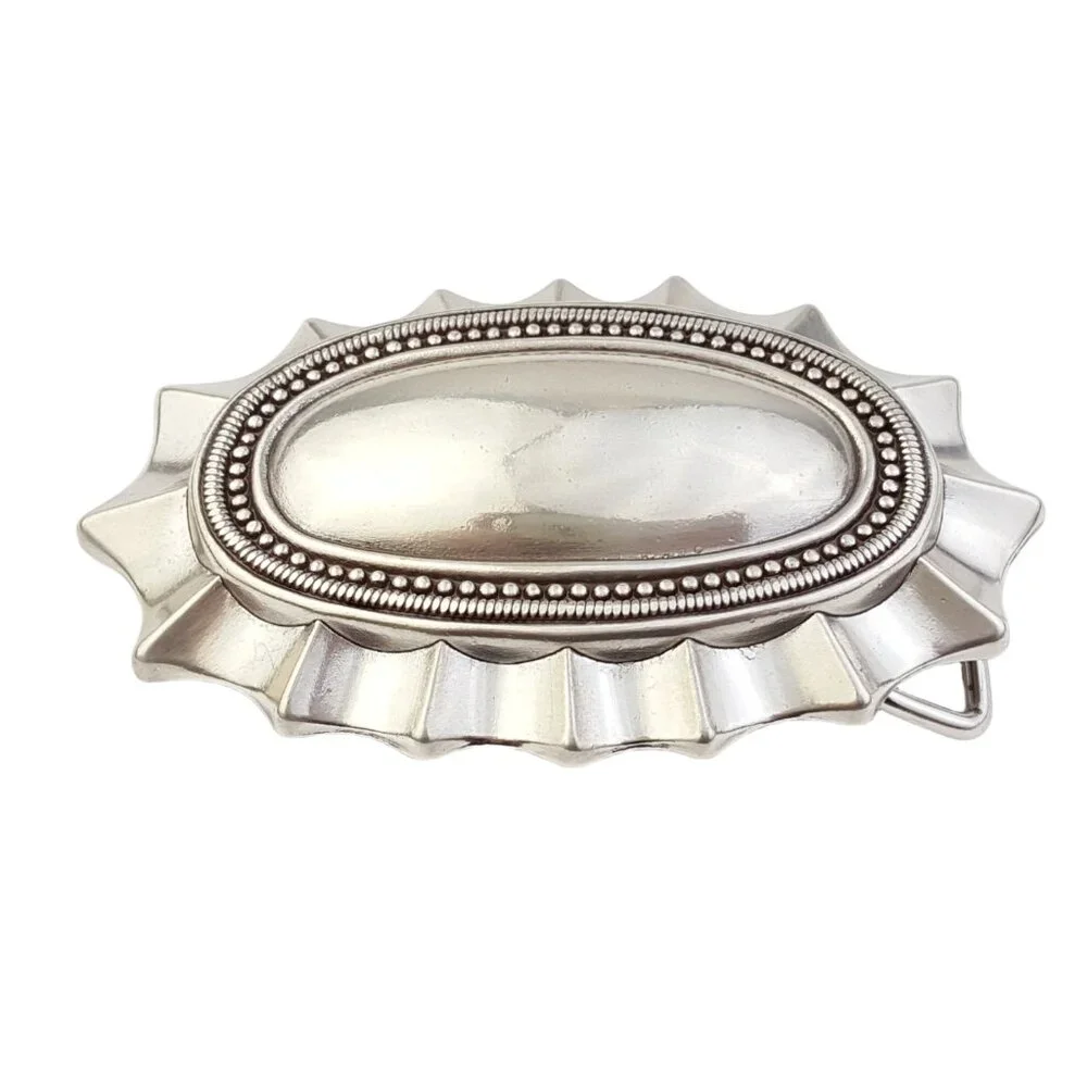 Quality Western Silver Oval Buckle with Ruffled Trim - Picture 5 of 5